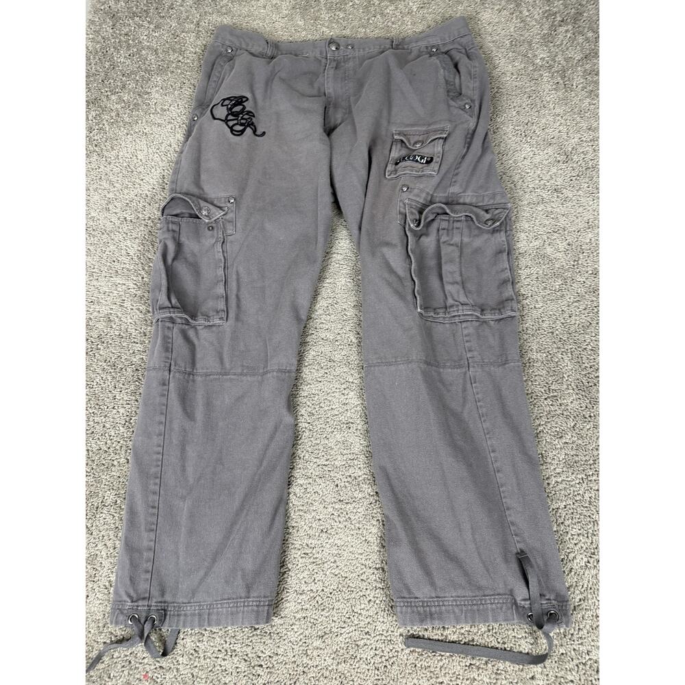 COOGI Pants Mens 42x31 Gray Cargo Relaxed Fit Embroidered Logo Pockets READ